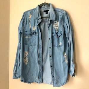 Forever 21 Distressed Denim Shirt